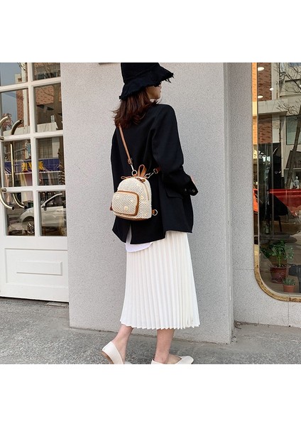 Moda Saman Kadın Sırt Çantası Bohem Örgü Baskılı Seyahat Çantası Üniversite Öğrencisi Okul Haki (Yurt Dışından) modelleri