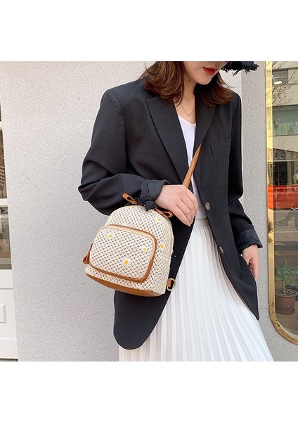 Moda Saman Kadın Sırt Çantası Bohem Örgü Baskılı Seyahat Çantası Üniversite Öğrencisi Okul Haki (Yurt Dışından) fırsatları