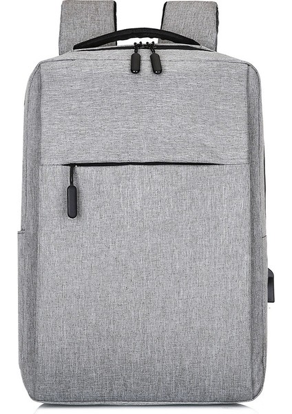 Erkek Iş Çok Fonksiyonlu Bilgisayar Çantası USB Basit Sırt Çantası Özel Seyahat Okul Gri (Yurt Dışından)