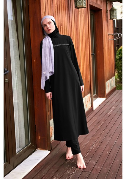 Paraşüt Siyah Tam Kapalı Tesettür Mayo M2433