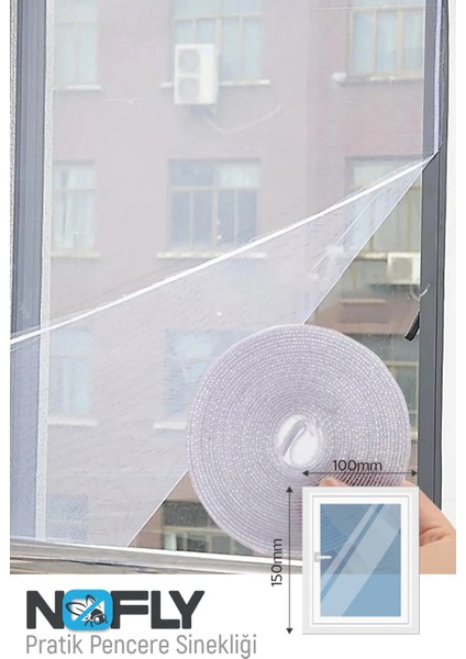Nofly Pratik Pencere Sinekliği 100X150CM 5mt Bant Tak Çıkar Tül Kesilebilir Cırt Bantlı