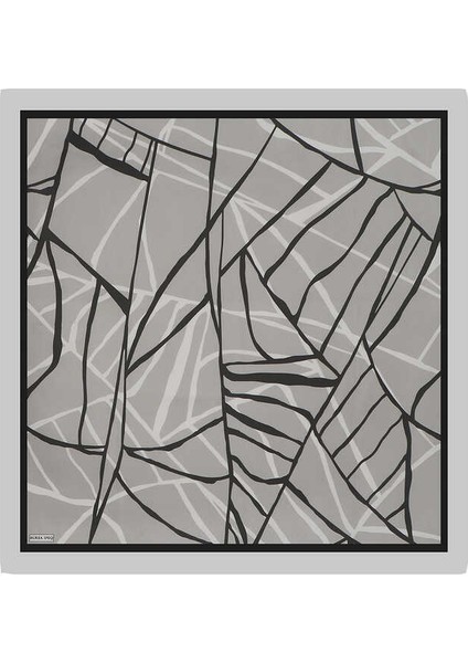 Koyu Gri Mozaik Desen Twill Ipek Eşarp