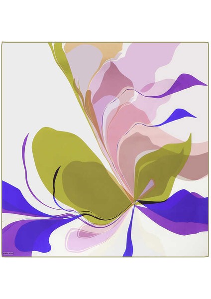 Yeşil Orkide Desen Twill Ipek Eşarp