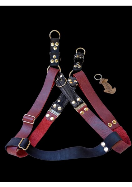 Köpek göğüs tasması gezdirme kayışlı set hakiki deri bordo siyah göğüs ölçüsü:55-90cm ayarlamalı gezdirme kayışı:100cm dog harness TB1-2