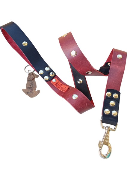 Köpek göğüs tasması gezdirme kayışlı set hakiki deri bordo siyah göğüs ölçüsü:55-90cm ayarlamalı gezdirme kayışı:100cm dog harness TB1-2