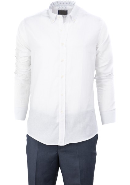 Erkek Gömlek %100 Premium Pamuk Kumaş Uzun Kollu Tam Kalıp Slim Fit Yakası Düğmeli