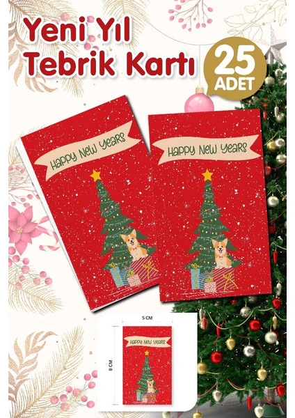 Tuğset Etiket Yılbaşı Hediye Kartı Yeni Yıl Tebrik Kartı Yeni Yıl Kartpostal Happy New Year Not Kartı 25 Adet T1001