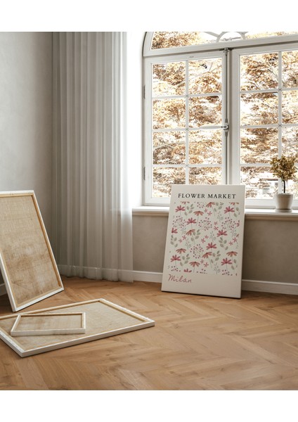 Minimalist Çiçekler Milan Italya Temalı Dekoratif Kanvas Tablo - Modern Duvar Dekorasyon Sanatı