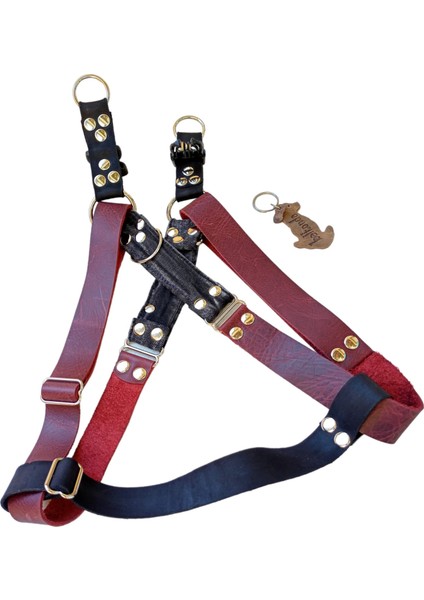 Köpek göğüs tasması hakiki deri bordo siyah genişlik:3cm kalınlık:3mm göğüs ölçüsü:55-90cm ayarlamalı dog harness GT5-22