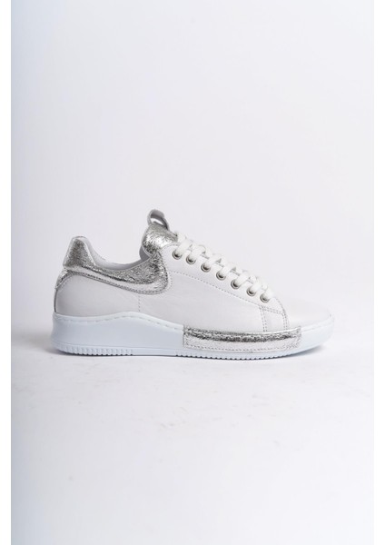 Harry Gümüş Beyaz Hakiki Deri Sneaker Kadın Günlük Spor Ayakkabı fırsatları