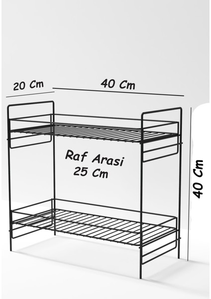 2 Katlı Evye Tezgah Altı Raf Banyo Mutfak Dolabı Çok Amaçlı Düzenleyici Deterjanlık Organizer 20X40