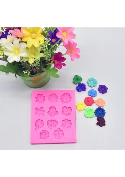 11'li Çiçek Polimer Kil - Mum Silikon Kalıp - Kod:1211 fiyatları