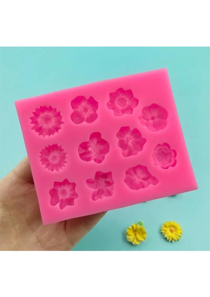 11'li Çiçek Polimer Kil - Mum Silikon Kalıp - Kod:1211 indirimleri