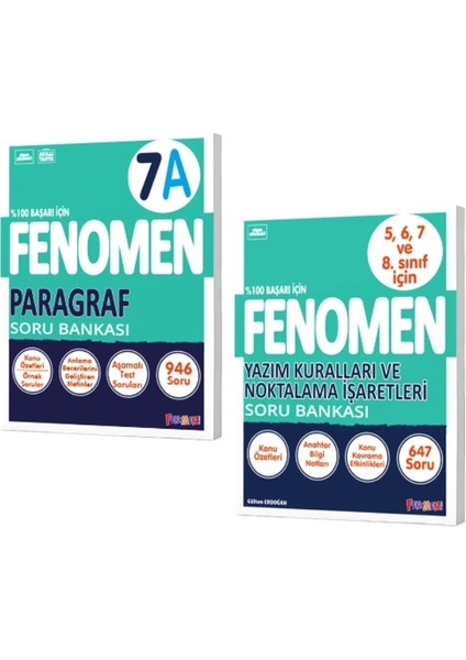 Fenomen Yayıncılık 7 Paragraf A Soru Bankası - Yazım Kuralları ve Noktalama İşaretleri Soru Bankası 2 Kitap