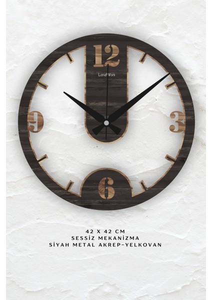 Landiwork Ahşap Sessiz Duvar Saati, Modern Ahşap Duvar Saati, Salon Duvar Saati, Oturma Odası Duvar Saati, Ev Hediyesi, 42cm
