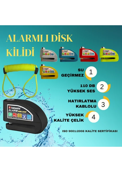 Motosiklet Yüksek Ses Çelik Alarmlı Disk Kilidi Hatırlatma Kablolu