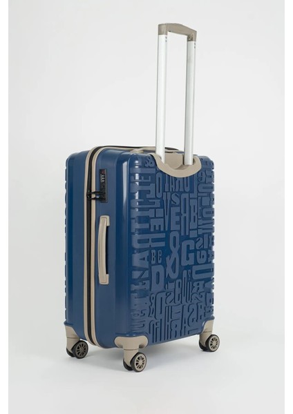 Baskılı Kilit Detaylı Büyük Boy Valiz Lacivert