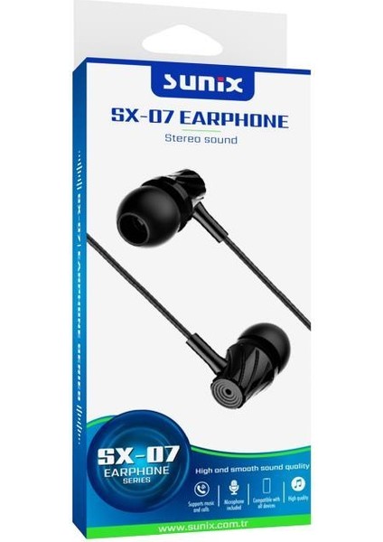 Stereo Ses Mikrofonlu 3.5mm Jack Kulak Içi Kablolu Kulaklık Siyah Sx-07