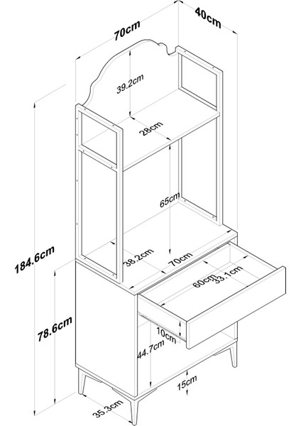 JE158 Işıklı Kahve Köşesi Membran Kapaklı Çekmeceli Çok Amaçlı Mutfak Dolabı Sepet Ceviz - Beyaz fiyatları