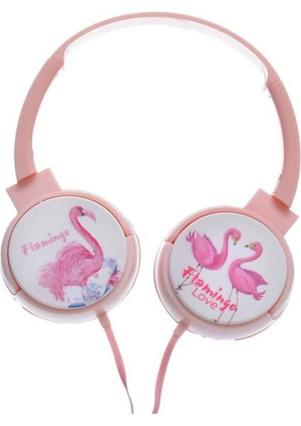 Flamingo Desenli Çocuk Kulak Üstü Kablolu Kulaklık