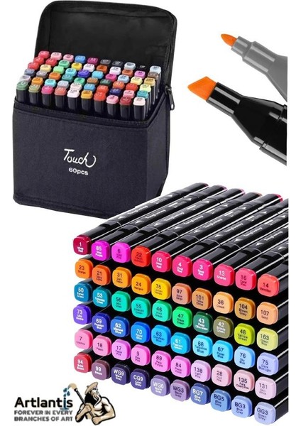 60 Adet Çift Taraflı Marker Kalem Çantalı 1 Paket 60 Renk Touch Markör Çift Uçlu Keçeli Kalem Sanat Tasarım Hobi