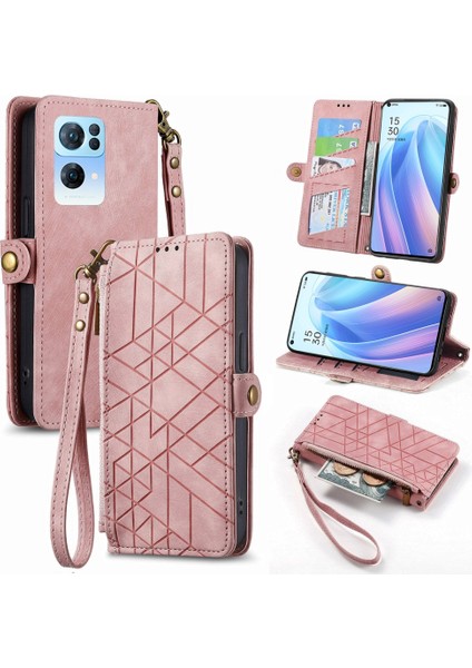 Oppo Reno7 Pro 5g Için Geometrik Fermuarlı Deri Kılıf (Yurt Dışından)