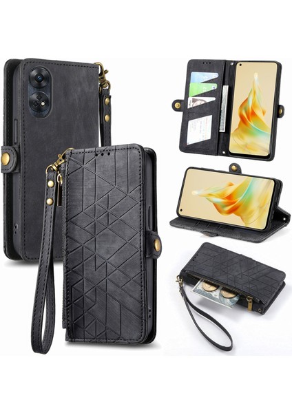 Oppo Reno8 T 4g Için Geometrik Fermuarlı Deri Kılıf (Yurt Dışından)