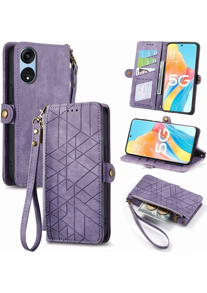 Oppo A1 Pro Için Geometrik Fermuarlı Deri Kılıf (Yurt Dışından)