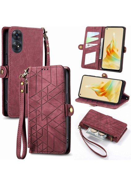 Oppo Reno8 T 4g Için Geometrik Fermuarlı Deri Kılıf (Yurt Dışından)