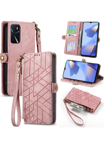 Oppo A16 Için Geometrik Fermuarlı Deri Kılıf (Yurt Dışından)
