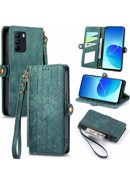 Oppo Reno6 Z Için Geometrik Fermuarlı Deri Kılıf (Yurt Dışından)