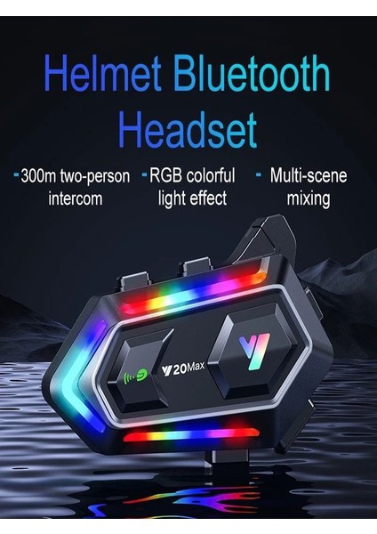 Y2-Max Rgb 4xeq Ses Ipx6 Su Geçirmez 2kişi 300MT Intercom 5.3 Bluetooh Kask Kulaklığı