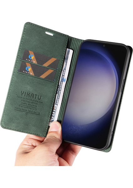 Samsung Galaxy S24 Plus Telefon Çevirme Standı Deri Dokunuşlu Deri Kapak (Yurt Dışından)