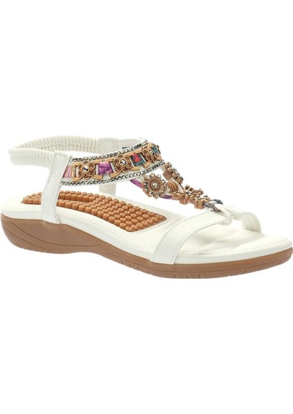 Kadın Boncuklu Aksesuarlı Rahat Yumuşak Taban Sandalet 9639