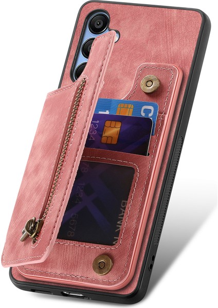 Samsung Galaxy A15 Retro Deri + Tpu Cüzdan Fermuar Cep Telefonu Kapağı (Yurt Dışından)