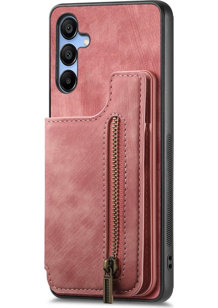 Samsung Galaxy A15 Retro Deri + Tpu Cüzdan Fermuar Cep Telefonu Kapağı (Yurt Dışından)