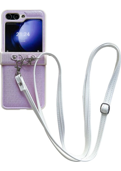 Samsung Galaxy Z Flip5 5g Pc+Pu Deri Telefon Kabuğu ile Askı (Yurt Dışından)