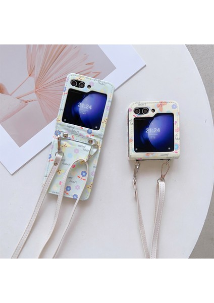 Samsung Galaxy Z Flip5 5g Katlanır Deri+Askılı Pc Kılıfı (Yurt Dışından)