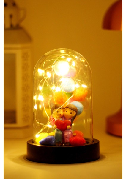 3 Modlu LED Işıklı Fanus Içinde Sevgili Çift Detaylı Sevgiliye Hediyelik Dekoratif Gece Lambası