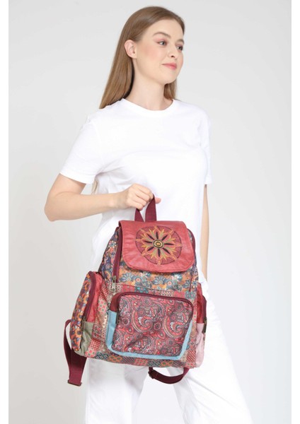 Patchwork Tasarım Etnik Otantik Bohem Sırt Çantası Günlük Seyahat Kullanım Parçalı Desen