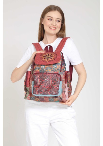 Patchwork Tasarım Etnik Otantik Bohem Sırt Çantası Günlük Seyahat Kullanım Parçalı Desen