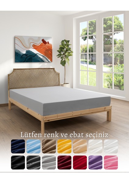 %100 Pamuk Penye Gri Lastikli Çarşaf Tek Kişilik 100x200