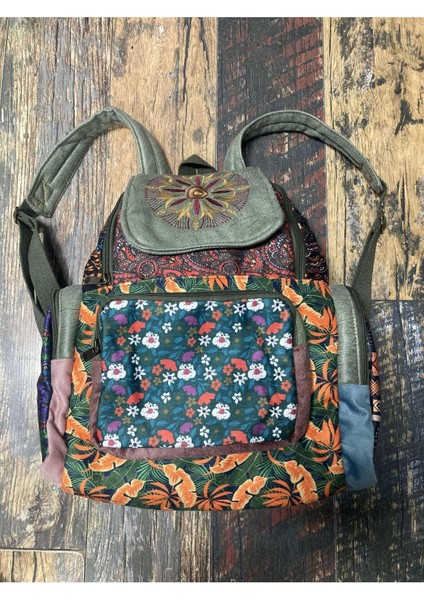 Patchwork Tasarım Etnik Otantik Sırt Çantası Günlük Seyahat Kullanım
