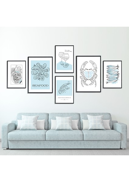Deniz Yaşamı Lamine Çerçeveli 6'lı Tablo Seti