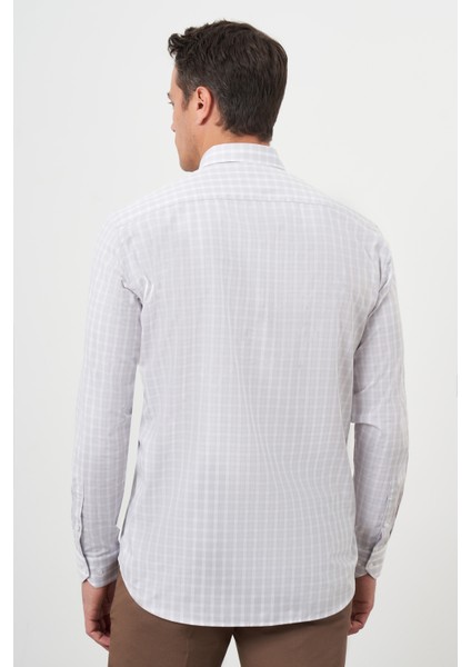 Erkek Açık Kahve Pamuk Cepli Ekoseli Düğmeli Yaka Regular Fit Gömlek indirimleri