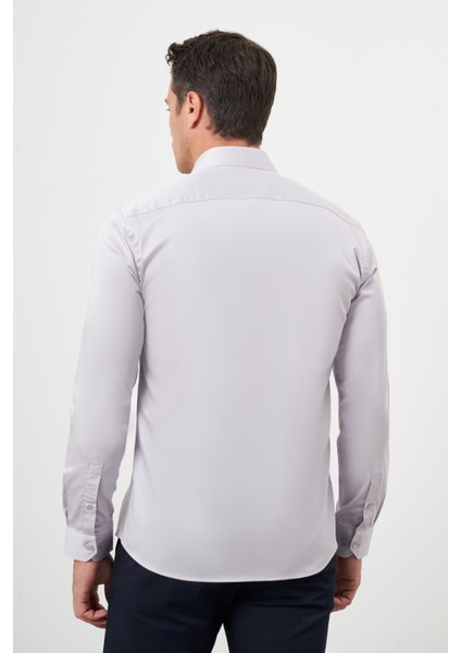 Erkek Gri Pamuk Düz Desen Sert Yaka Slim Fit Gömlek indirimleri