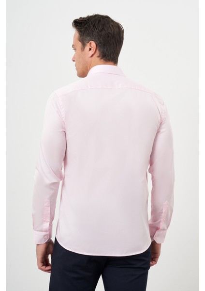 Erkek Pembe Pamuk Düz Desen Sert Yaka Slim Fit Gömlek indirimleri