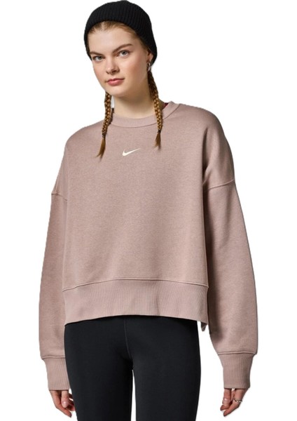 Sportswear Essential Collection Fleece Oversized Purple Kadın Sweatshirt Sütlü Kahve