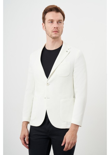 Erkek Beyaz Örme Slim Fit Torba Cep Mono Yaka Spor Ceket fiyatları