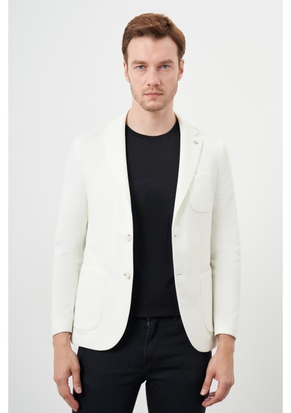 Erkek Beyaz Örme Slim Fit Torba Cep Mono Yaka Spor Ceket modelleri